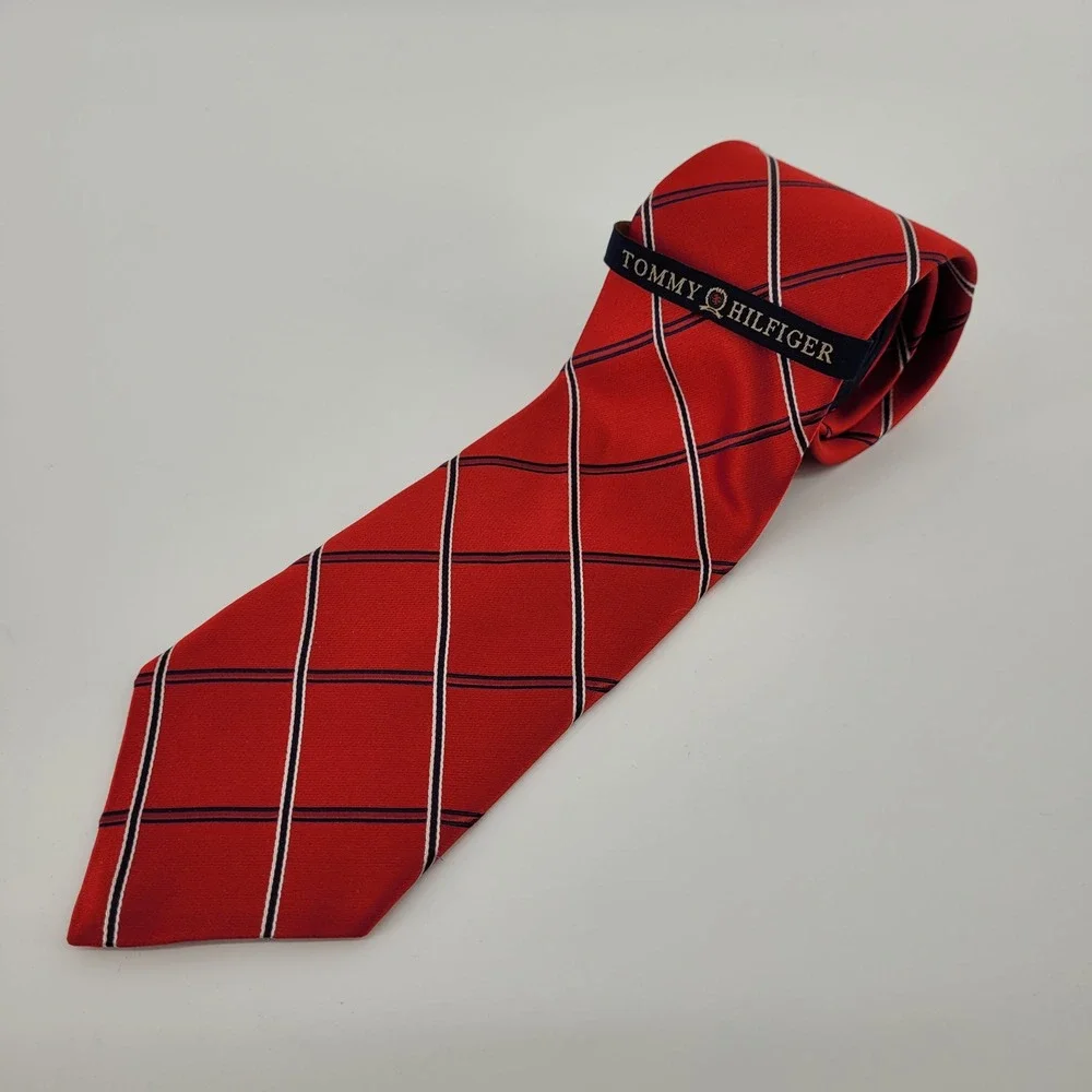 Tommy‎ Hilfiger Red Plaid Silk Blend Necktie Men's Classic Business Formal